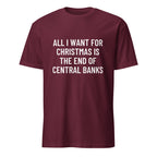 ALL I WANT FOR CHRISTMAS IS THE END OF CENTRAL BANKS statement t-shirt in Red | BASED ALT-WEAR