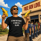A MAN WITHOUT A GUN IS A SLAVE pro-gun statement t-shirt featured front | BASED ALT-WEAR