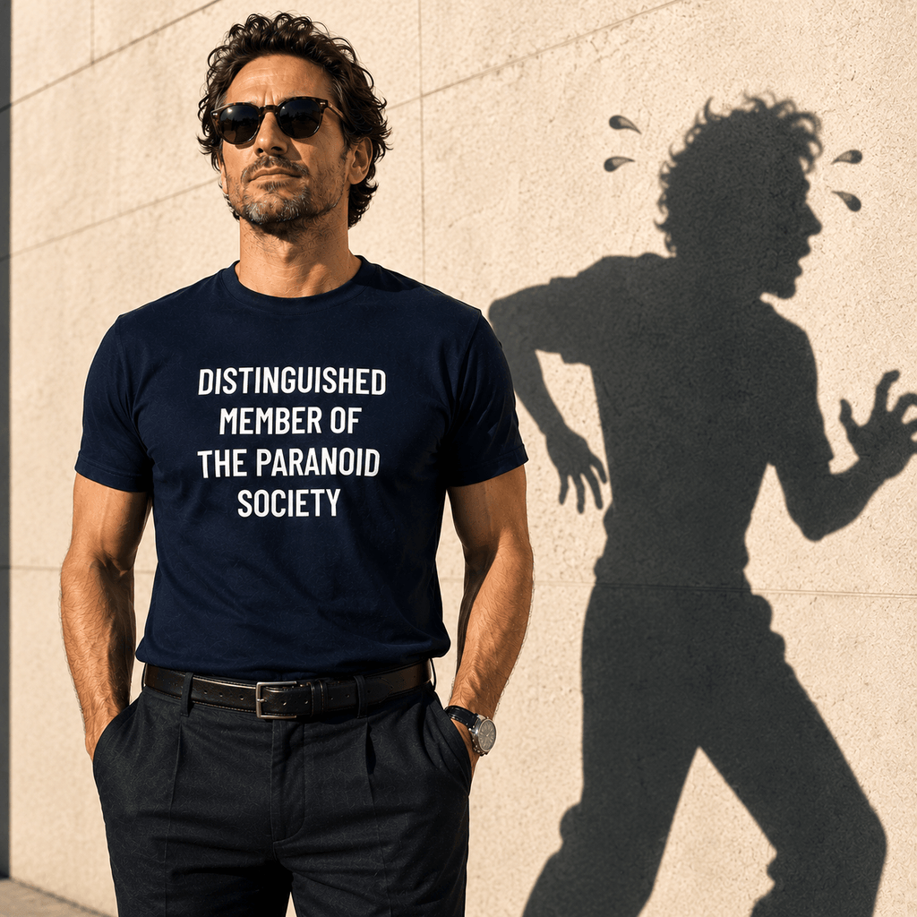 DISTINGUISHED MEMBER OF THE PARANOID SOCIETY satirical conspiracy statement t-shirt | BASED ALT-WEAR