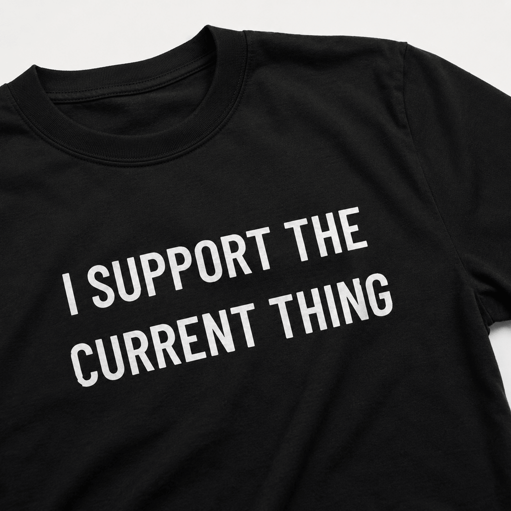 I SUPPORT THE CURRENT THING NPC satire statement t-shirt | BASED ALT-WEAR