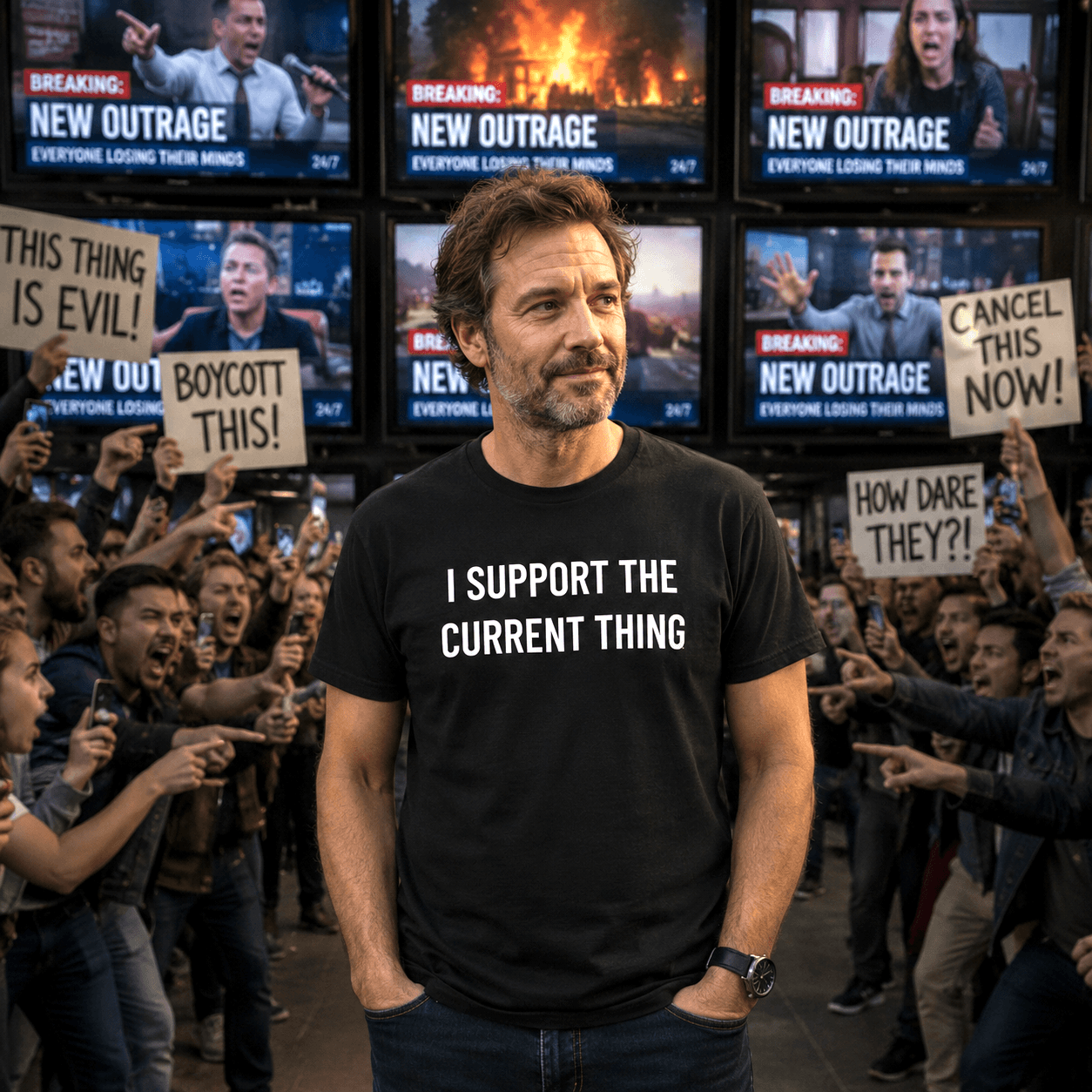I SUPPORT THE CURRENT THING NPC satire statement t-shirt | BASED ALT-WEAR