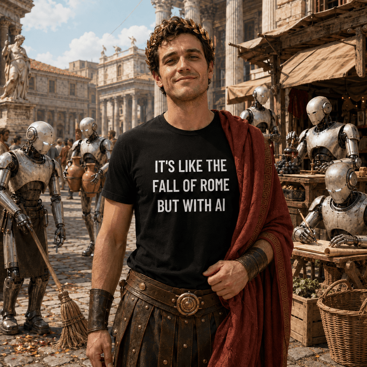 IT'S LIKE THE FALL OF ROME BUT WITH AI blackpill statement t-shirt featured | BASED ALT-WEAR