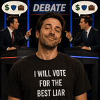 I WILL VOTE FOR THE BEST LIAR anti-politics satire statement t-shirt featured back | BASED ALT-WEAR