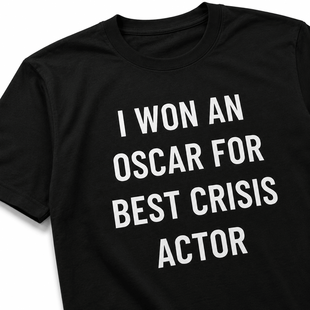 I WON AN OSCAR FOR BEST CRISIS ACTOR satirical conspiracy statement t-shirt | BASED ALT-WEAR