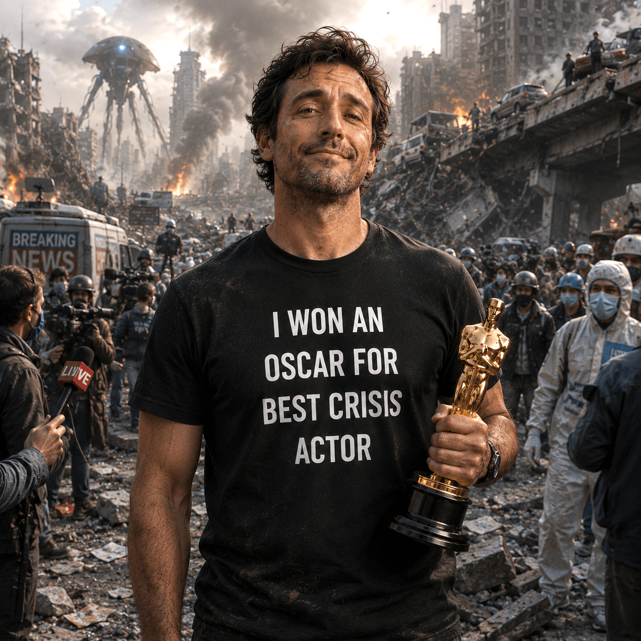 I WON AN OSCAR FOR BEST CRISIS ACTOR satirical conspiracy statement t-shirt | BASED ALT-WEAR