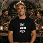 LIVE LAUGH PREP prepper humor statement t-shirt featured | BASED ALT-WEAR