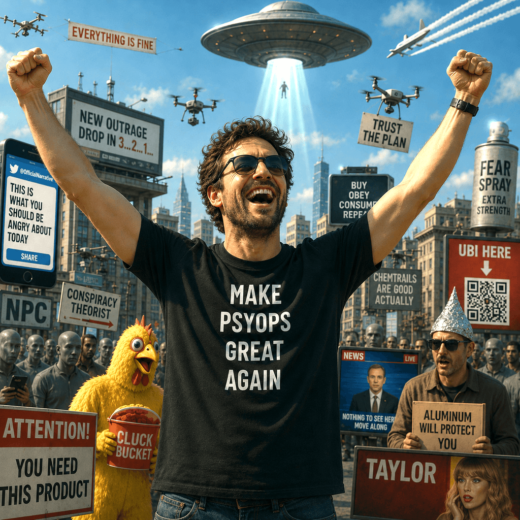 MAKE PSYOPS GREAT AGAIN MAGA-style satire statement t-shirt | BASED ALT-WEAR