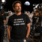 MY FAVORITE SCI-FI MOVIE IS THE MOON LANDING moon-hoax satire statement t-shirt | BASED ALT-WEAR