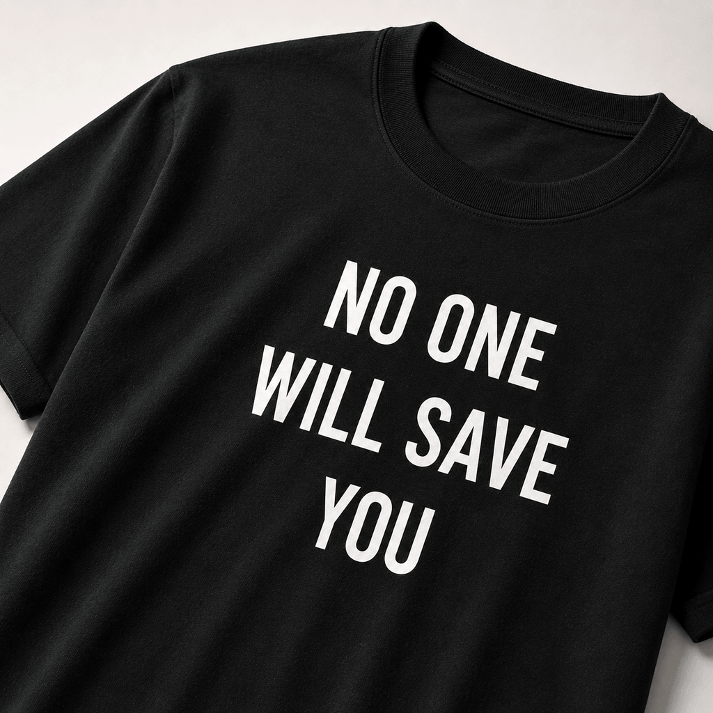 NO ONE WILL SAVE YOU personal-responsibility blackpill statement t-shirt | BASED ALT-WEAR