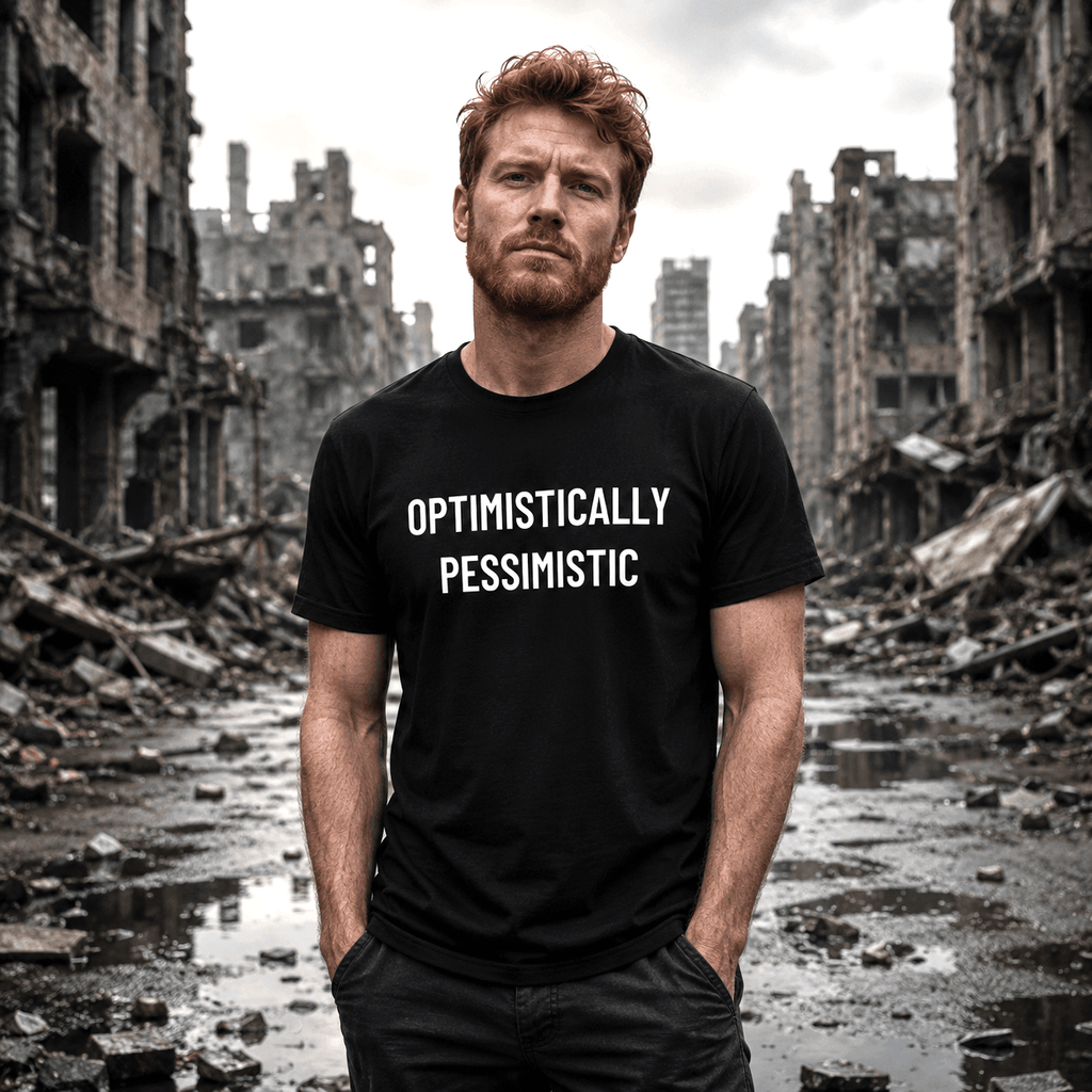 OPTIMISTICALLY PESSIMISTIC stoic blackpill statement t-shirt | BASED ALT-WEAR