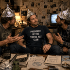 PRESIDENT OF THE TINFOIL HAT CLUB satirical conspiracy statement t-shirt | BASED ALT-WEAR