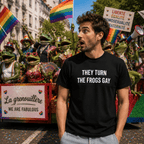 THEY TURN THE FROGS GAY Alex Jones tribute satire statement t-shirt | BASED ALT-WEAR