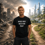 WHICH WAY WESTERN MAN? cultural-introspection statement t-shirt | BASED ALT-WEAR