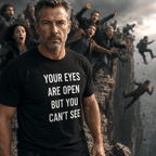YOUR EYES ARE OPEN BUT YOU CAN'T SEE redpill statement t-shirt featured front | BASED ALT-WEAR