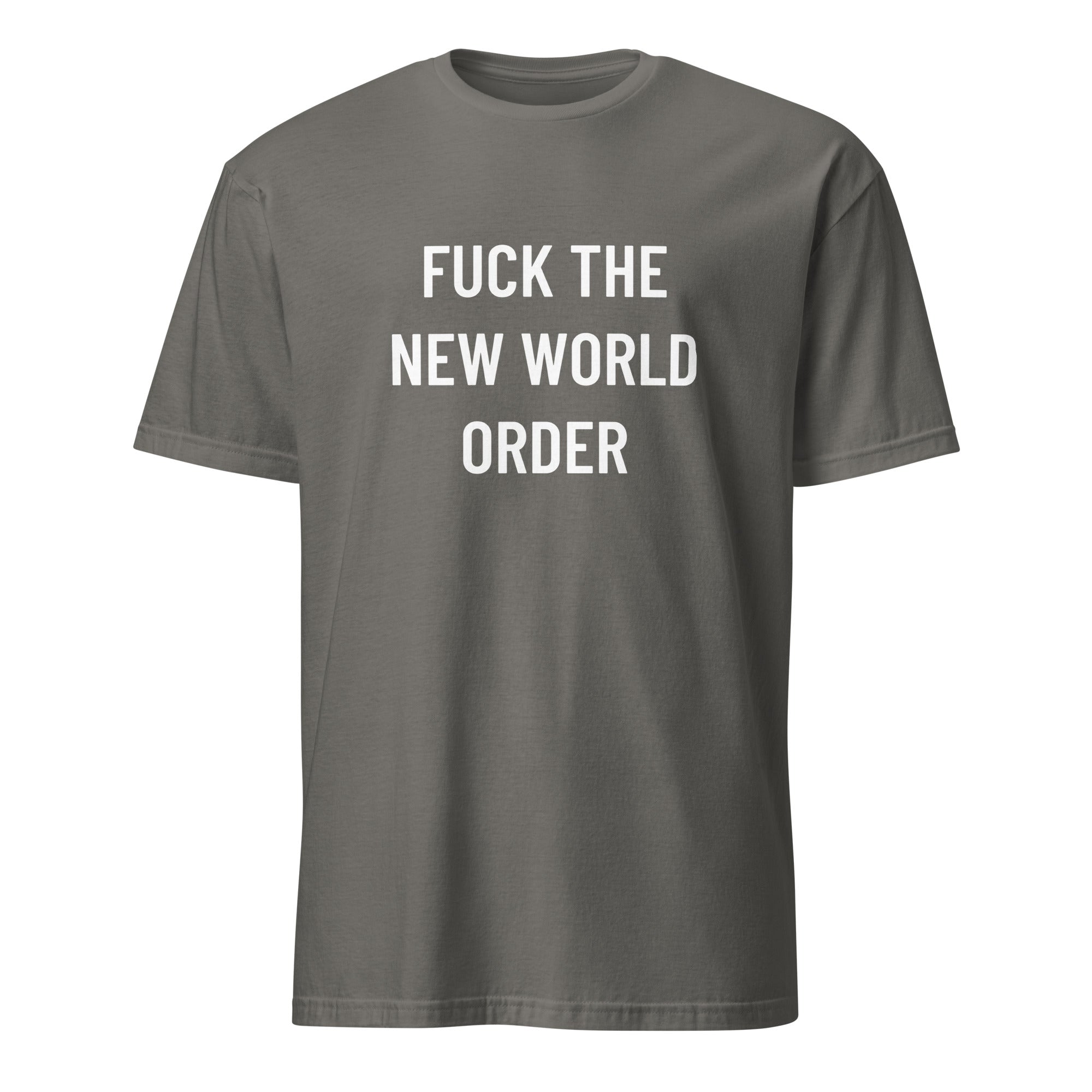 FUCK THE NEW WORLD ORDER anti-globalist statement t-shirt in Grey | BASED ALT-WEAR