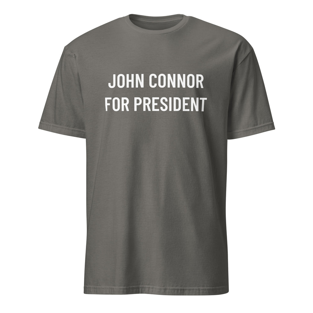 JOHN CONNOR FOR PRESIDENT sci-fi anti-AI statement t-shirt in Grey | BASED ALT-WEAR