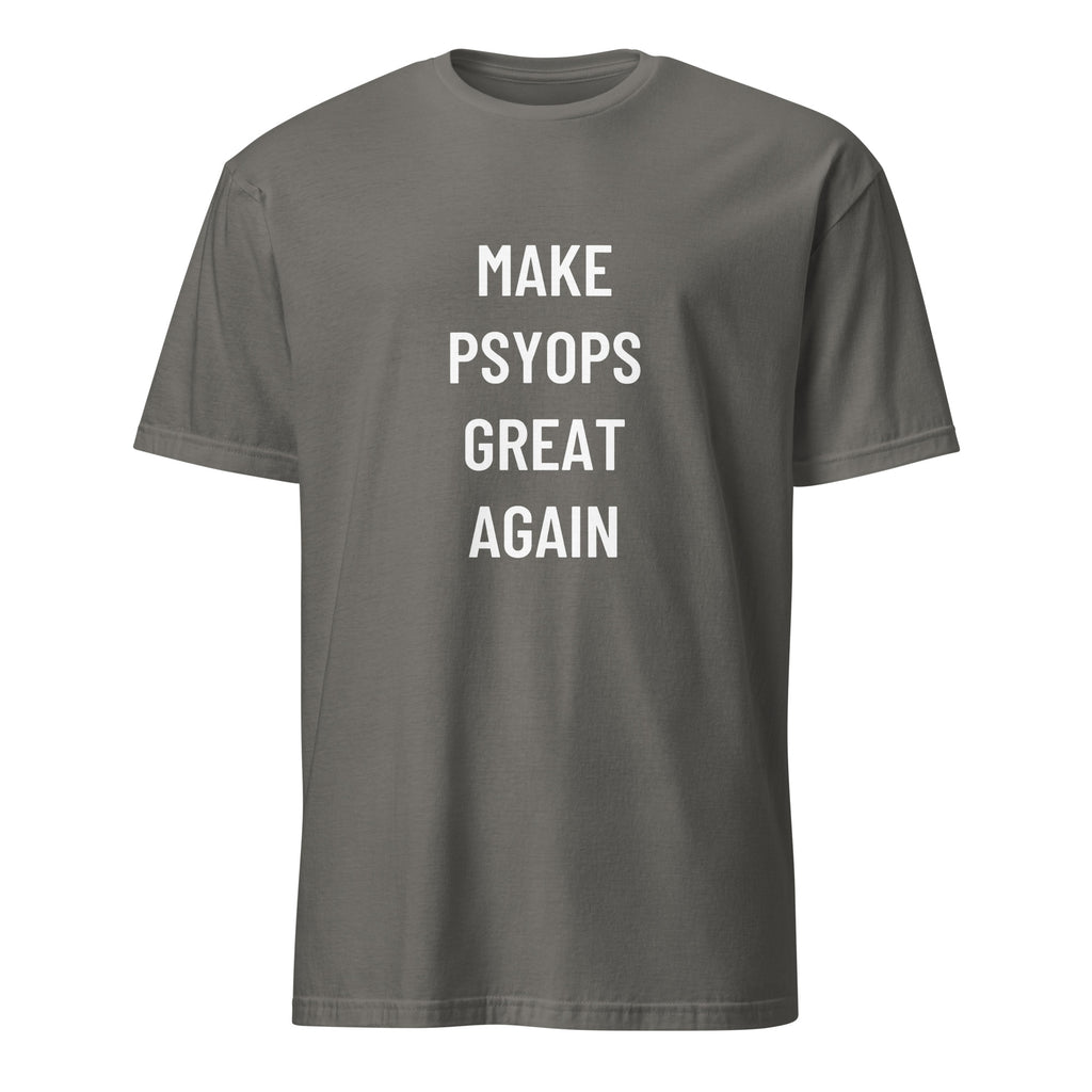MAKE PSYOPS GREAT AGAIN MAGA-style satire statement t-shirt in Grey | BASED ALT-WEAR