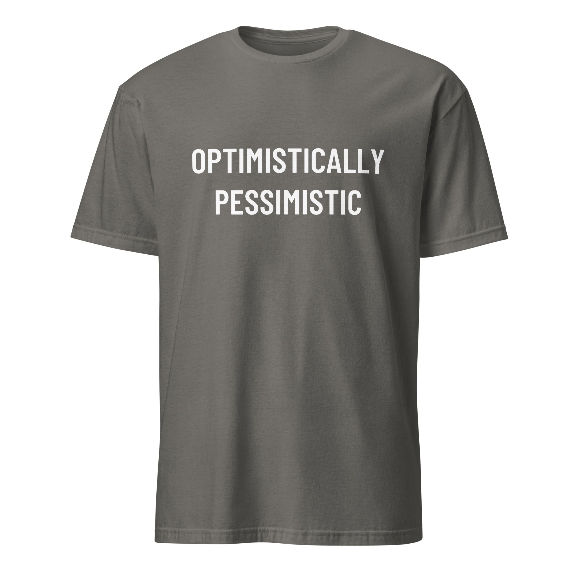 OPTIMISTICALLY PESSIMISTIC stoic blackpill statement t-shirt in Grey | BASED ALT-WEAR