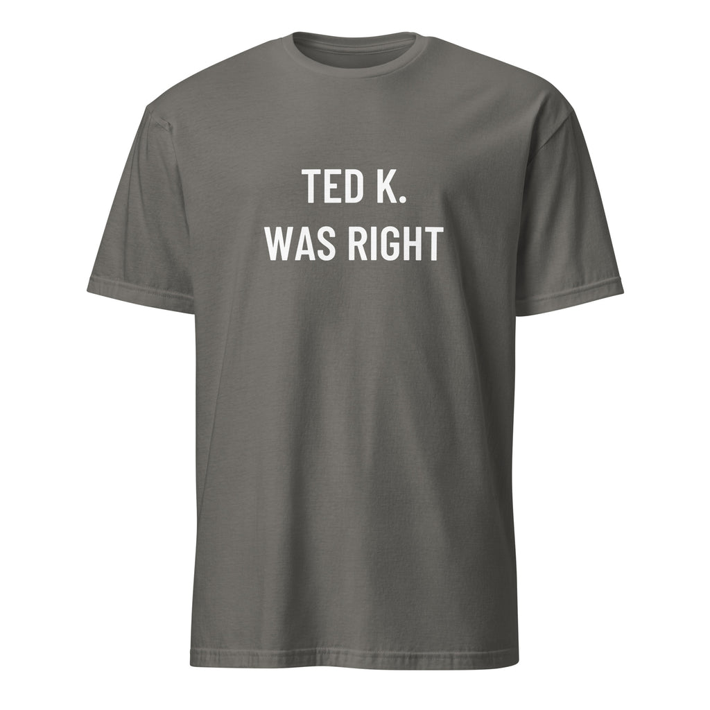 TED K. WAS RIGHT tech-skeptic statement t-shirt in Grey | BASED ALT-WEAR