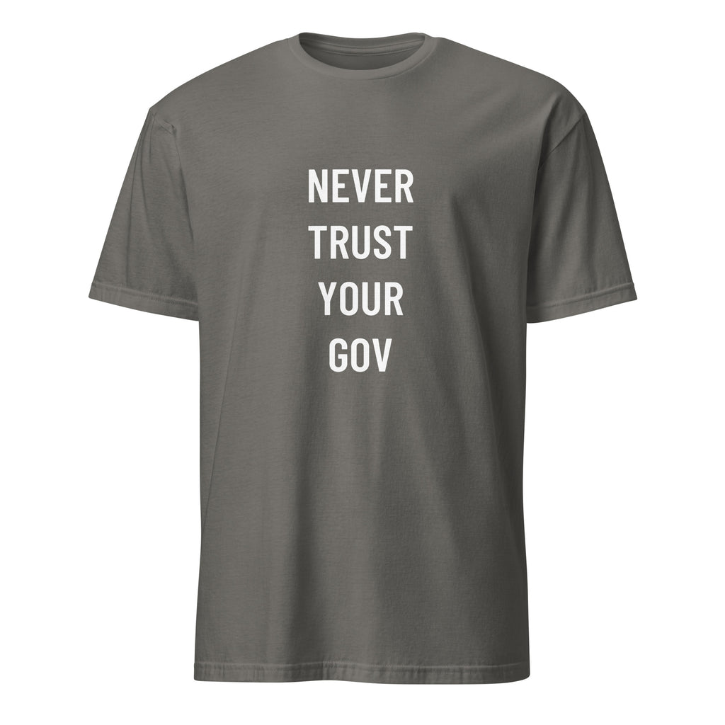 NEVER TRUST YOUR GOV anti-government statement t-shirt in Grey | BASED ALT-WEAR