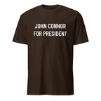 JOHN CONNOR FOR PRESIDENT sci-fi anti-AI statement t-shirt in Pink | BASED ALT-WEAR