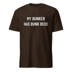 MY BUNKER HAS BUNK BEDS family-prepper satire statement t-shirt in Pink | BASED ALT-WEAR