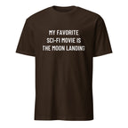 MY FAVORITE SCI-FI MOVIE IS THE MOON LANDING moon-hoax satire statement t-shirt in Pink | BASED ALT-WEAR