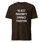 REJECT MODERNITY EMBRACE TRADITION trad-culture statement t-shirt in Pink | BASED ALT-WEAR
