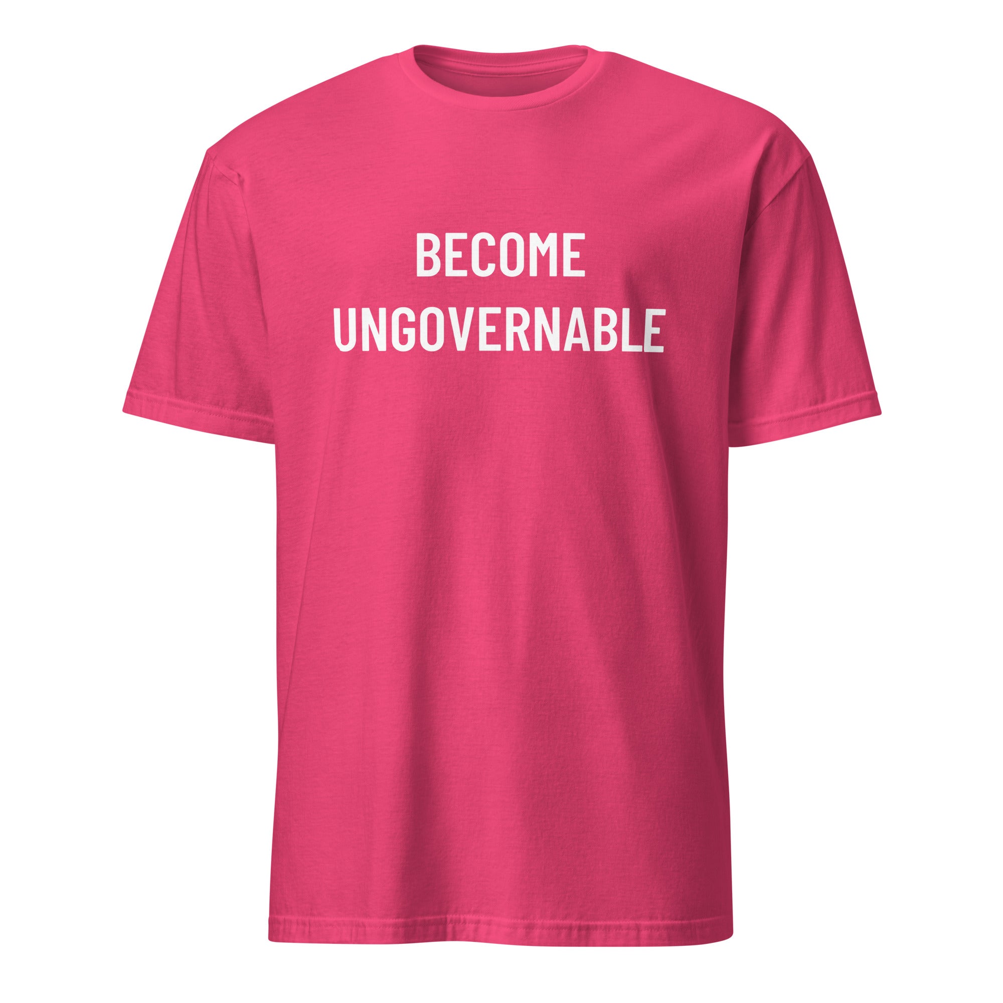 BECOME UNGOVERNABLE anti-authoritarian statement t-shirt in Pink | BASED ALT-WEAR