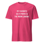 MY FAVORITE SCI-FI MOVIE IS THE MOON LANDING moon-hoax satire statement t-shirt in Red | BASED ALT-WEAR