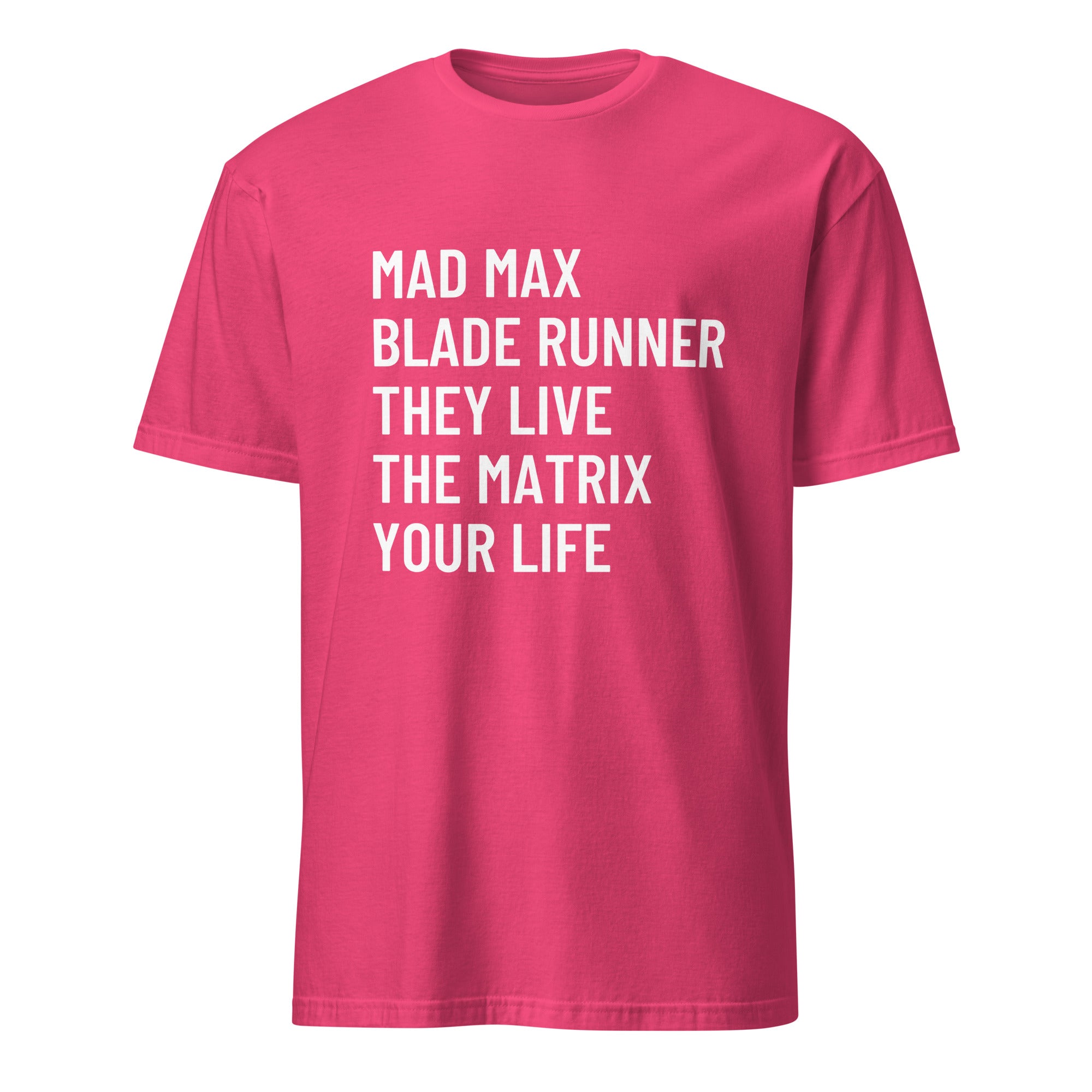MAD MAX BLADE RUNNER THEY LIVE THE MATRIX YOUR LIFE dystopian cinema statement t-shirt in Red | BASED ALT-WEAR