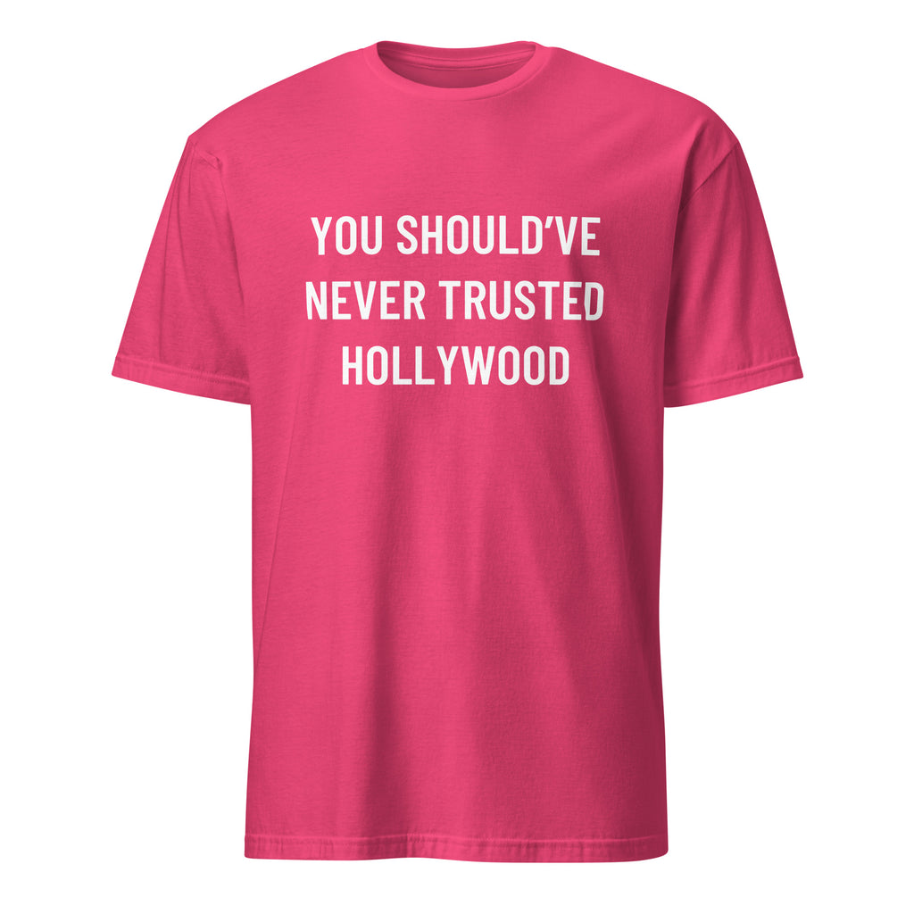 YOU SHOULD'VE NEVER TRUSTED HOLLYWOOD anti-Hollywood statement t-shirt in Navy | BASED ALT-WEAR