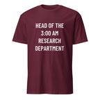 HEAD OF THE 3:00 AM RESEARCH DEPARTMENT conspiracy statement t-shirt in Pink | BASED ALT-WEAR