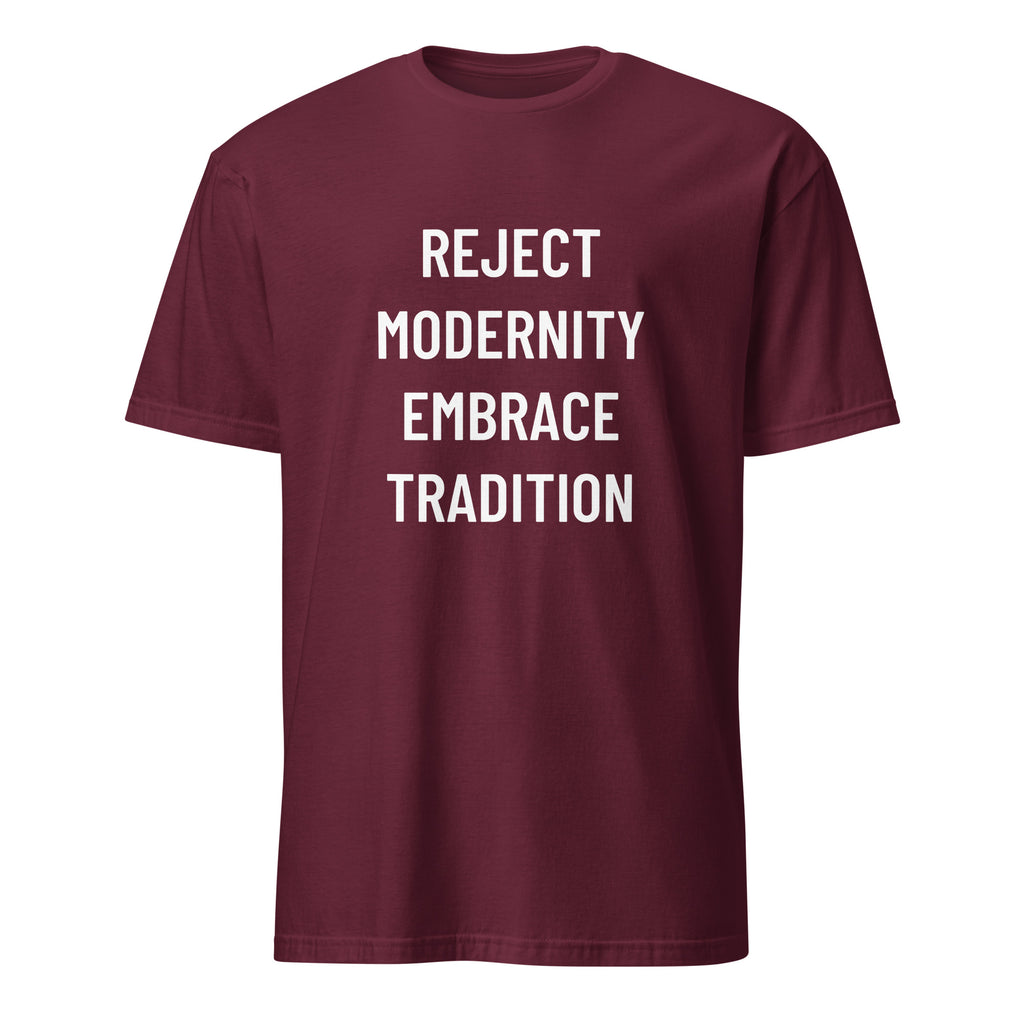 REJECT MODERNITY EMBRACE TRADITION trad-culture statement t-shirt in Brown | BASED ALT-WEAR