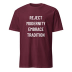 REJECT MODERNITY EMBRACE TRADITION trad-culture statement t-shirt in Brown | BASED ALT-WEAR