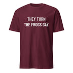 THEY TURN THE FROGS GAY Alex Jones tribute satire statement t-shirt in Brown | BASED ALT-WEAR