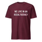 WE LIVE IN AN OCCULTOCRACY esoteric-skeptic statement t-shirt in Brown | BASED ALT-WEAR
