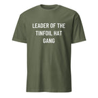 LEADER OF THE TINFOIL HAT GANG conspiracy humor statement t-shirt in Brown | BASED ALT-WEAR