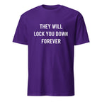 THEY WILL LOCK YOU DOWN FOREVER anti-lockdown statement t-shirt in Navy | BASED ALT-WEAR